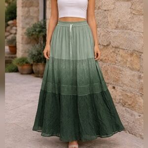 NWT Bohemian Ombre Green Tiered Maxi Skirt Small-Large Fairy Beaded Hand Made